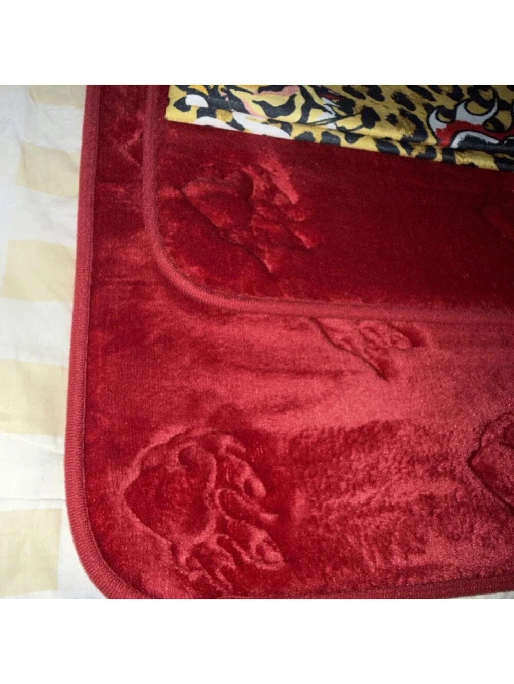 Ed Hardy Leopard Print & Tiger Shower Curtain With Red Memory Foam Rugs Set New